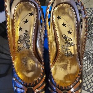 Naughty Monkey Gold and Brown Heels